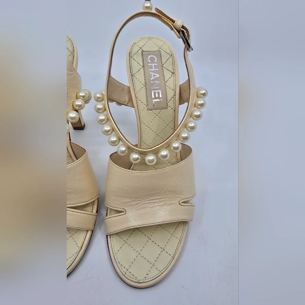 Chanel Pearl Accent Slingback Heels